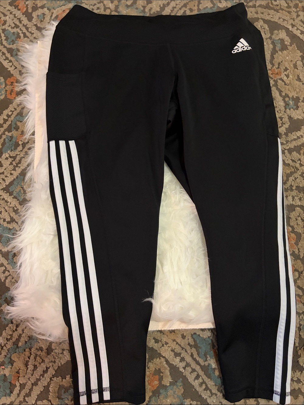 adidas Black Leggings with White Stripes
